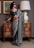 Phantom Black Patola Printed Satin Crepe Silk Saree