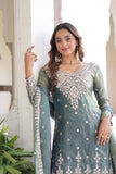 Designer Fendi Silk Kurti Sharara Set With Coding Sequins Embroidery
