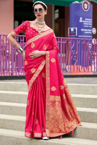 Crimson Pink Banarasi Handloom Saree - women's fashion mart