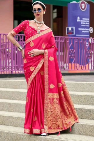 Crimson Pink Banarasi Handloom Saree - women's fashion mart