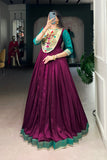 Wine Vichitra Silk Zari Woven Flared Dress With Lace Detailing