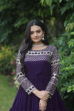 Elevate Style With Embroidery Zari Sequins-Work Designer Gowns -WOMEN FASHION Purple / M women's fashion mart