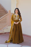 Designer Sequins Multi Embroidered Work Women Gown With Dupatta