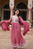 Faux Georgette Sequins With Thread Embroidered Kurti Sharara Dupatta Set For Women