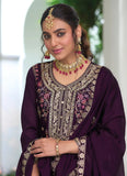Dazzling Deep Purple Embroidered Traditional Palazzo Suit - women's fashion mart