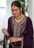 Dazzling Deep Purple Embroidered Traditional Palazzo Suit - women's fashion mart