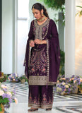 Dazzling Deep Purple Embroidered Traditional Palazzo Suit - women's fashion mart
