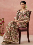 Brown Organza Printed Woven Worked Designer Saree - women's fashion mart