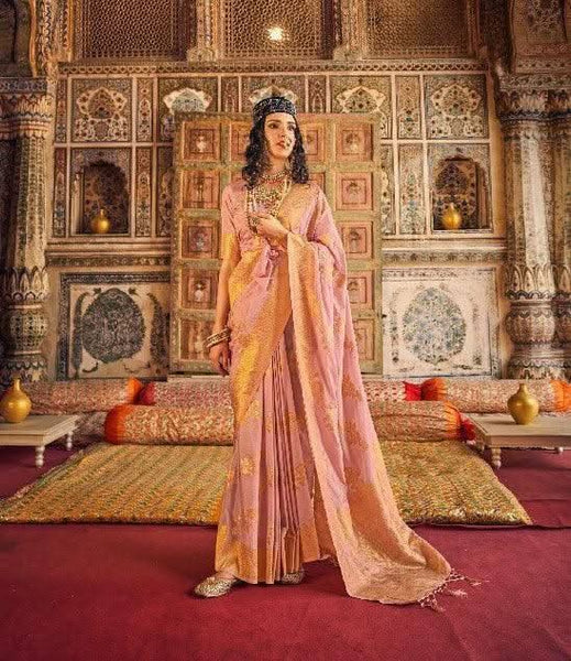Elegant Dusty Pink Georgette Silk Saree -Saree Unstitched women's fashion mart