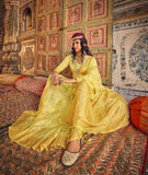 Blazing Yellow Georgette Silk Saree -Saree Unstitched women's fashion mart