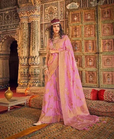 Ravishing Rose Pink Georgette Silk Saree -Saree Unstitched women's fashion mart