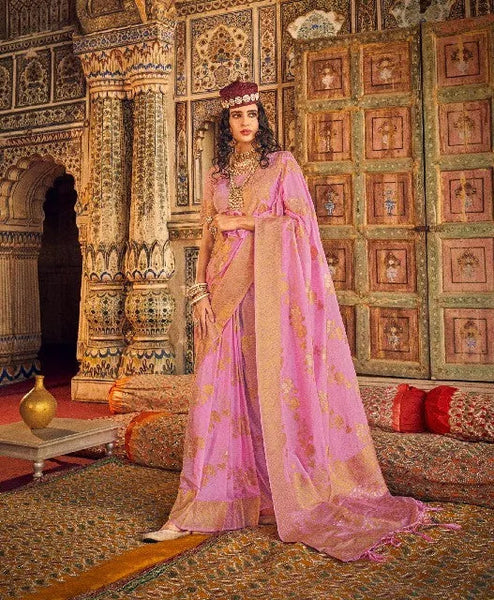 Ravishing Designer Rose Pink Georgette Silk Traditional Saree - women's fashion mart