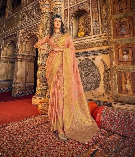 Passionate Peach Georgette Silk Saree -Saree Unstitched women's fashion mart