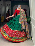Green And Red Print With Mirror Lace Work Navratri Chaniya Choli  women's fashion mart