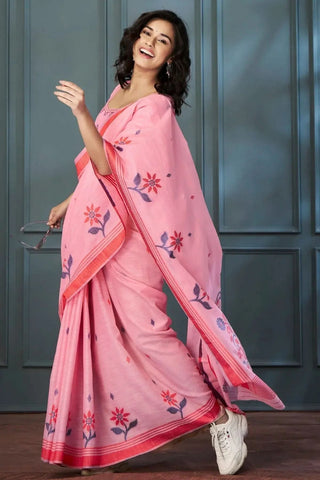 Wewak Pink Handloom Linen Saree - women's fashion mart