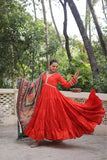 Beautiful Frill Stitching Designer Festival And Wedding Gown And Dupatta Set