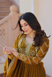 Designer Sequins Multi Embroidered Work Women Gown With Dupatta
