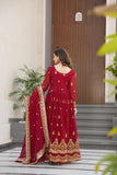 Luxury Faux Blooming Zari And Sequin Embroidered Designer Gown With Dupatta