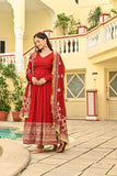 Red Embroidered Wedding Gown With Dupatta