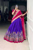 Designer Tussar Silk Printed Lehenga Set With Embroidered Blouse And Dupatta