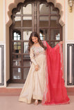 Cosmos Weaving Jacquard Crafted Pearl beads Embroidered Work Gown With Dupatta