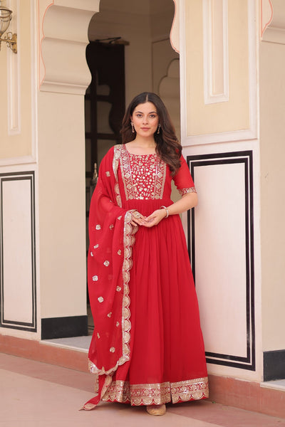Embroidered Zari Sequins Work Festival Special Gown With Dupatta