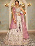 Beige Color Golden Sequined Using Thread,Coding & Zarkans Embroidered Viscos Semi-Stitched Lehenga choli with Contrast Dupatta  women's fashion mart