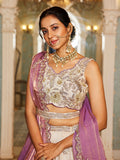 Beige Color Golden Sequined Using Thread,Coding & Zarkans Embroidered Viscos Semi-Stitched Lehenga choli with Contrast Dupatta  women's fashion mart