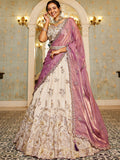 Beige Color Golden Sequined Using Thread,Coding & Zarkans Embroidered Viscos Semi-Stitched Lehenga choli with Contrast Dupatta  women's fashion mart