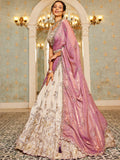 Beige Color Golden Sequined Using Thread,Coding & Zarkans Embroidered Viscos Semi-Stitched Lehenga choli with Contrast Dupatta  women's fashion mart