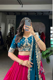Designer Tussar Silk Printed Lehenga Set With Embroidered Blouse And Dupatta