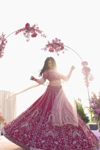 Slub Silk Embroidered Pink Color Bridal Lehenga Choli For Woman - women's fashion mart