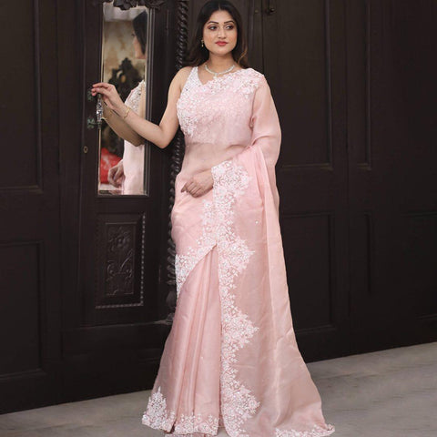 Thai Organza silk Saree -Organza Saree Blue women's fashion mart