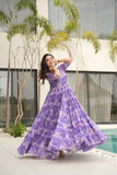 Floral Printed Georgette Women Tiered Gown