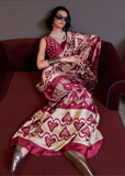 Beet Red Patola Printed Satin Crepe Silk Saree