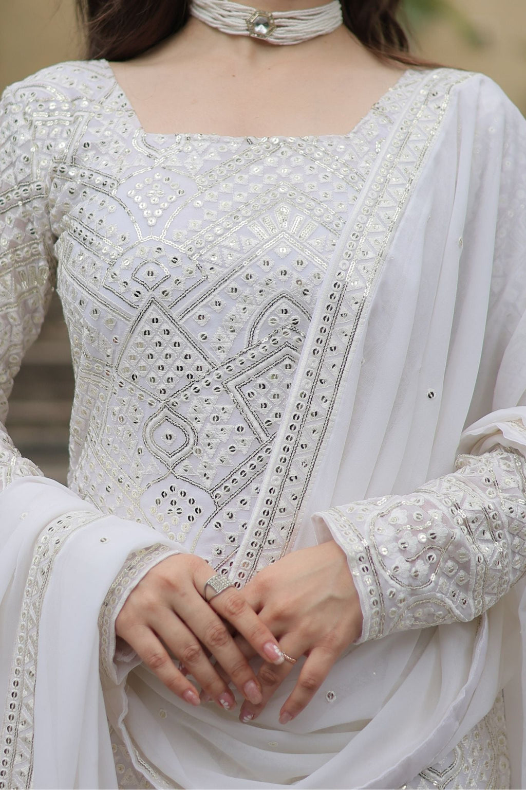 Georgette Sequins Thread Embroidered Work Women Suit Set - women's fashion mart