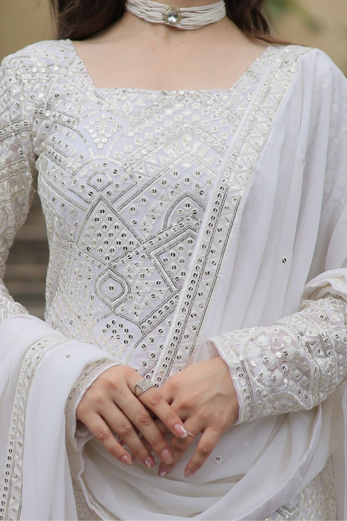 Georgette Sequins Thread Embroidered Work Women Suit Set - women's fashion mart