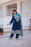 Designer Velvet Kurta Suit With Rich Zari And Thread Embroidery