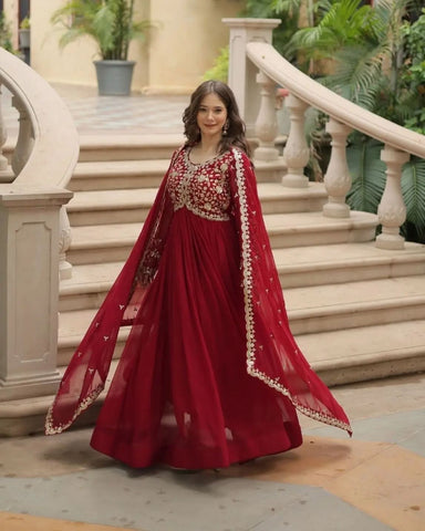 Amazing Festive Wear Faux Georgette Sequins Worked Gown - women's fashion mart