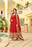 Red Embroidered Wedding Gown With Dupatta