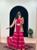 sequence embroidery work koti with palazzo full stitched suit -Designer Suit Red women's fashion mart