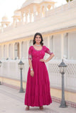 Embroidered Sequins Work Designer Women Gown -WOMEN FASHION Purple / M women's fashion mart