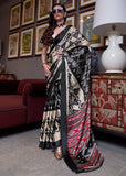 Beige And Black Patola Printed Satin Crepe Silk Saree