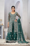 Turquoise Sequins Embroidered With Real Mirror Work Sharara Set Of 3 - women's fashion mart