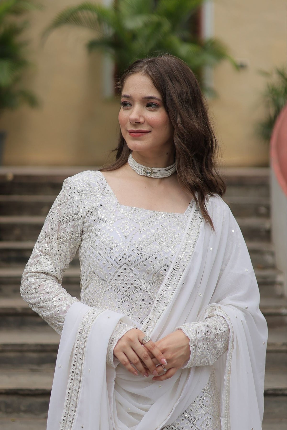 Georgette Sequins Thread Embroidered Work Women Suit Set - women's fashion mart