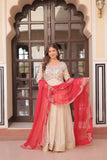 Cosmos Weaving Jacquard Crafted Pearl beads Embroidered Work Gown With Dupatta