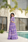 Floral Printed Georgette Women Tiered Gown