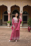 Faux Georgette Sequins With Thread Embroidered Kurti Sharara Dupatta Set For Women