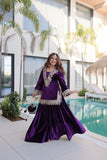 Royal Ice Velvet Zari And Mirror Embroidered Luxury Co Ord Set With Batwa