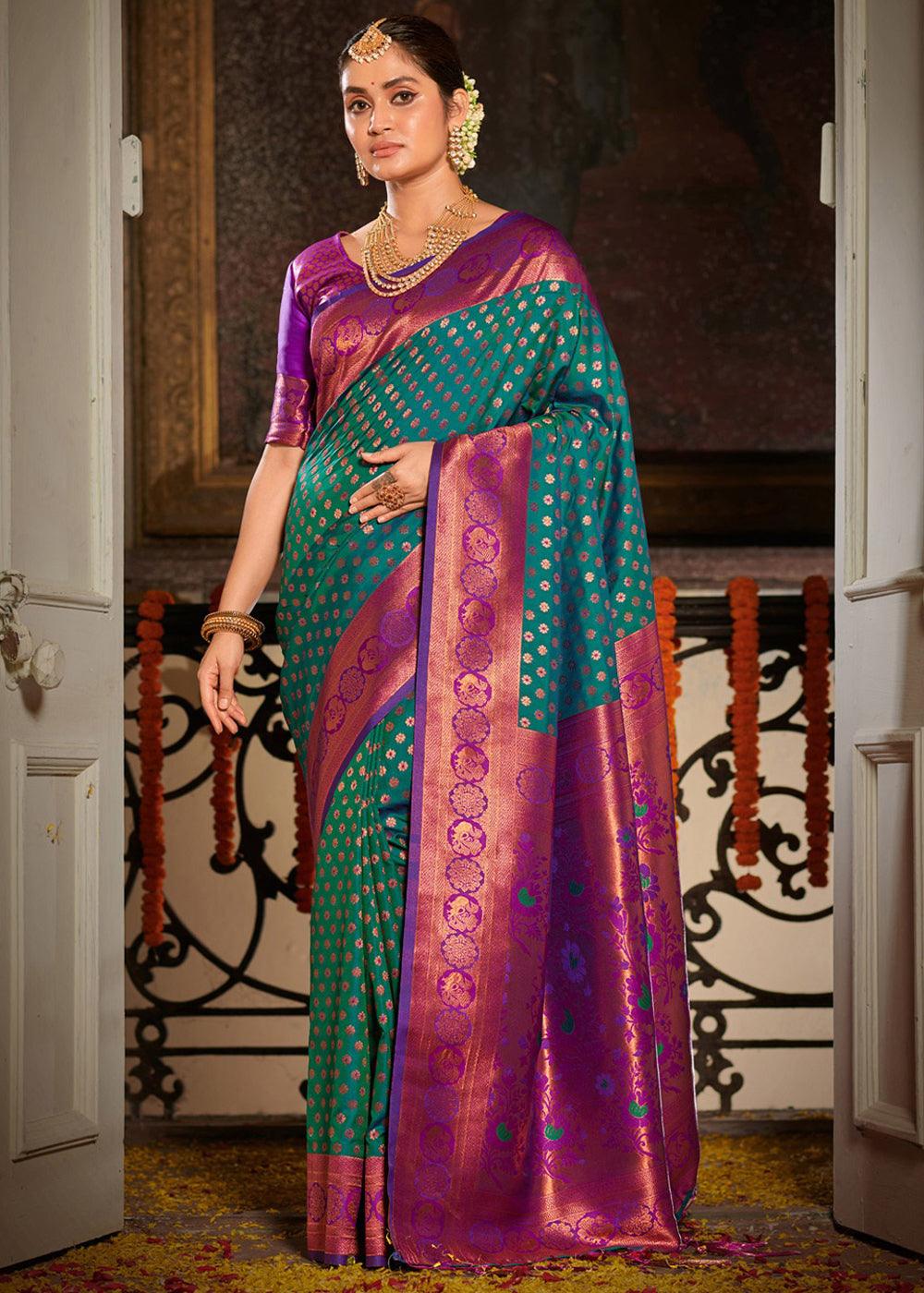 Breeze Blue Woven Banarasi Silk Saree